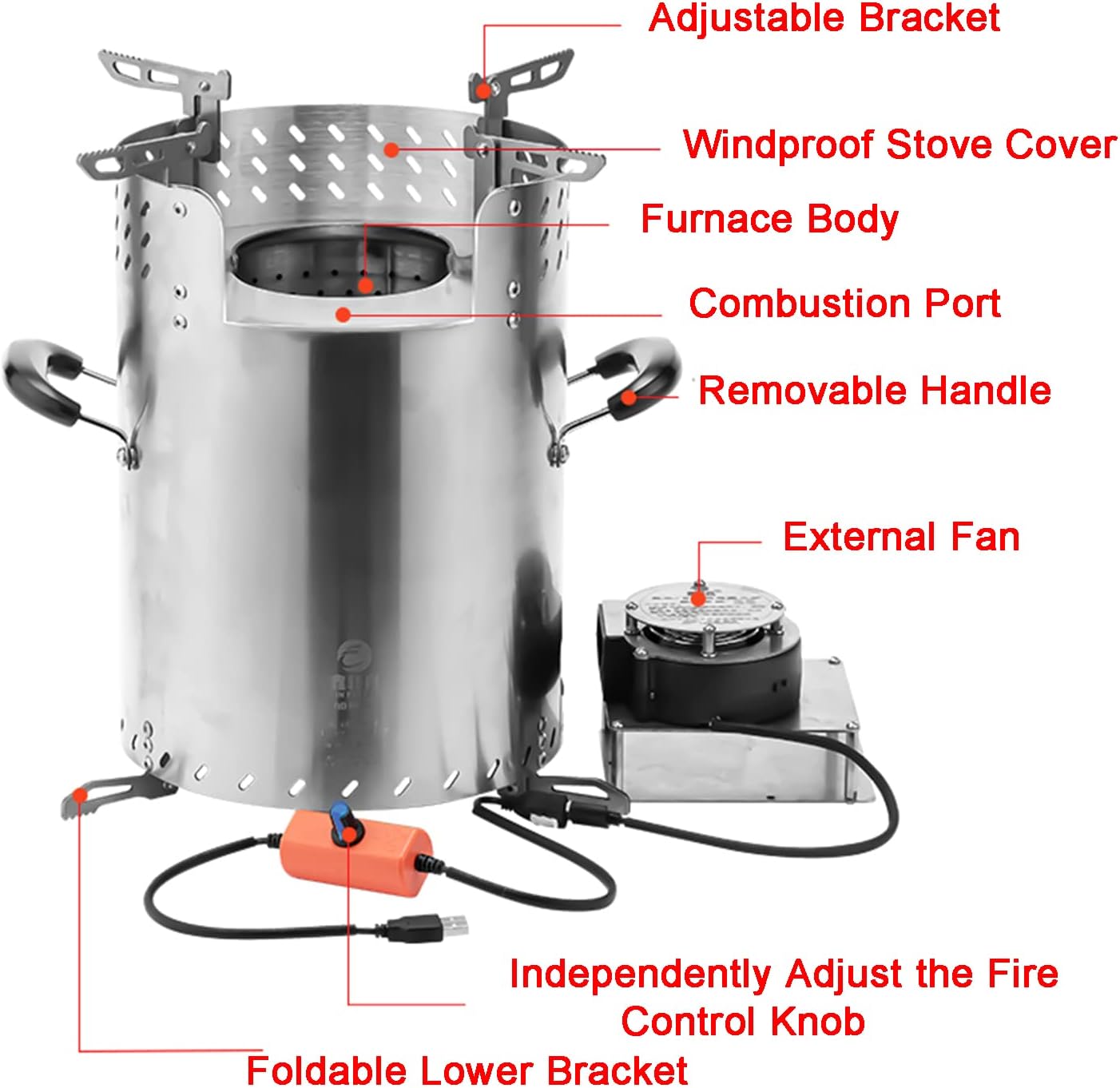 Firewood Stove, Fire Pit Outdoor Wood Burning Cast Iron Firepit Firebowl Fireplace Heater Log Charcoal Burner, with External Blower and Storage Bag,A