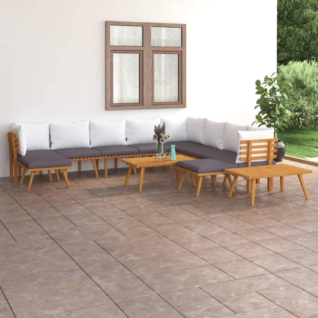 12 Piece Patio Lounge Set with Cushions Solid Acacia Wood Garden Furniture
