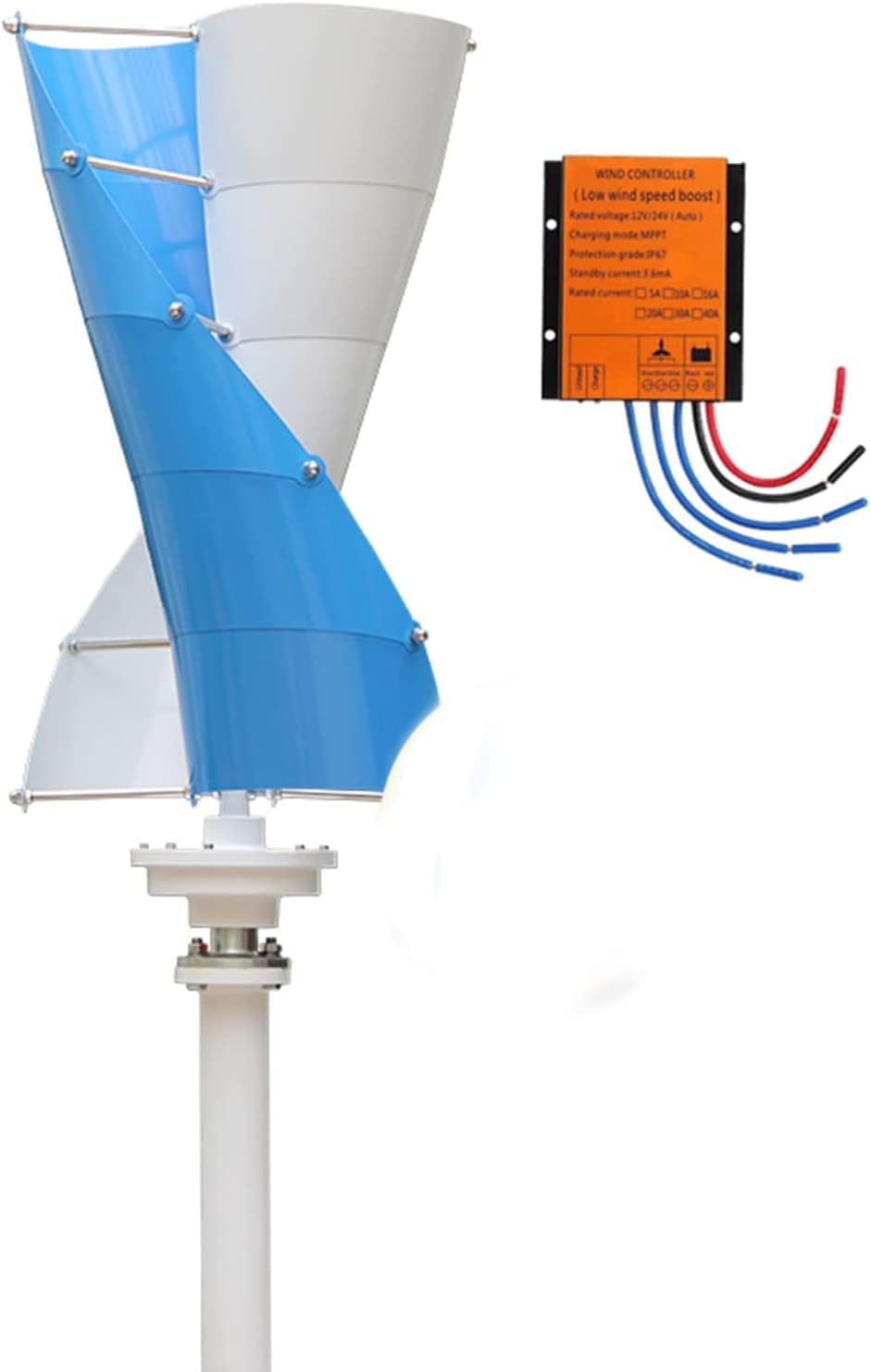 8000W Wind Vertical Turbine Generator with Controller 12V 24V 48V No Cam Vertical Wind Generator Blue