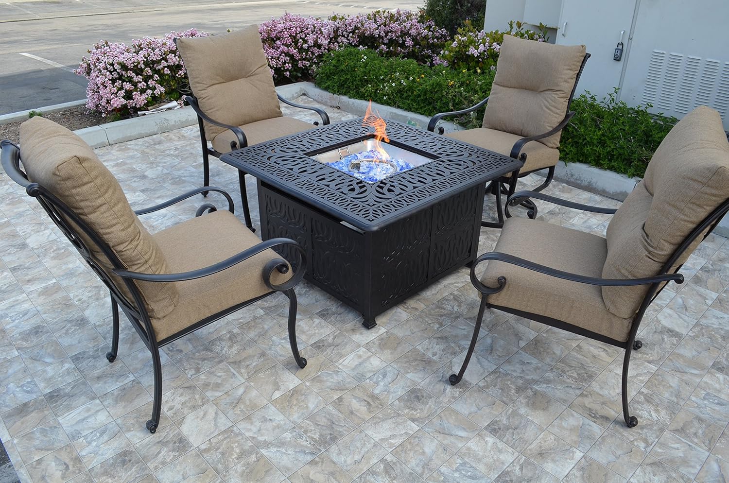 Santa Anita Outdoor Patio 4 Swivel Rocker Chairs and Square 42