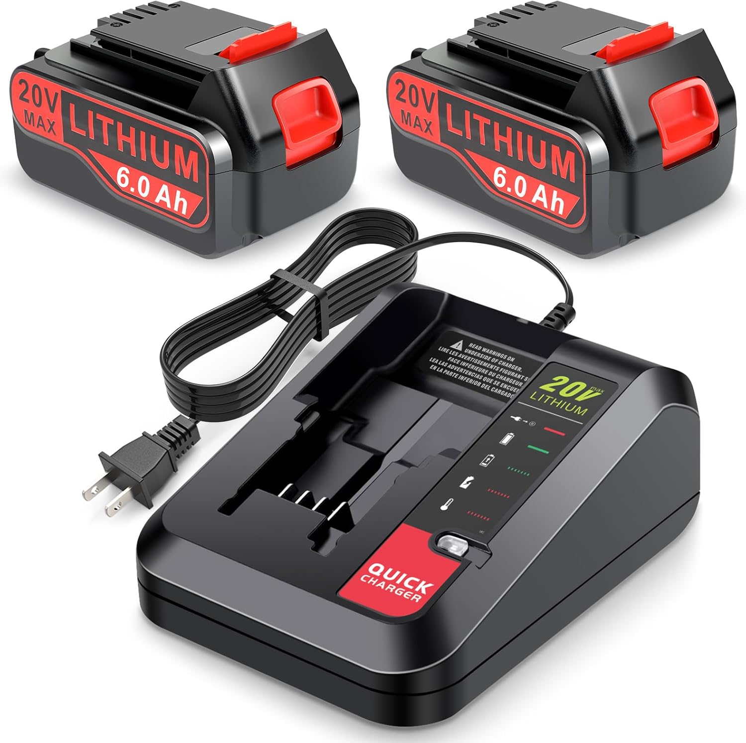 20v Lithium Battery Replacement for Black and Decker 6.0Ah Battery 2Pack with 1 Charger Combo Compatible with LBXR20, LBXR20B, LBXR20-OPE, LBXR2020, LBXR20, LB20, LBX20, LB2X4020 Cordless Power Tool