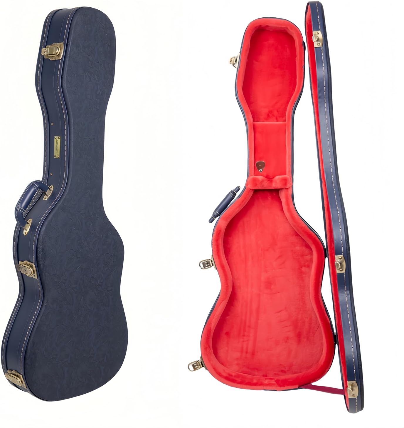 Crossrock Relief Series Electric Guitar Case for Telecaster & Stratocaster Style | Carved Ocean Blue Finish, Deep Scarlett Velvet Interior, Lock (CRW630STOB)