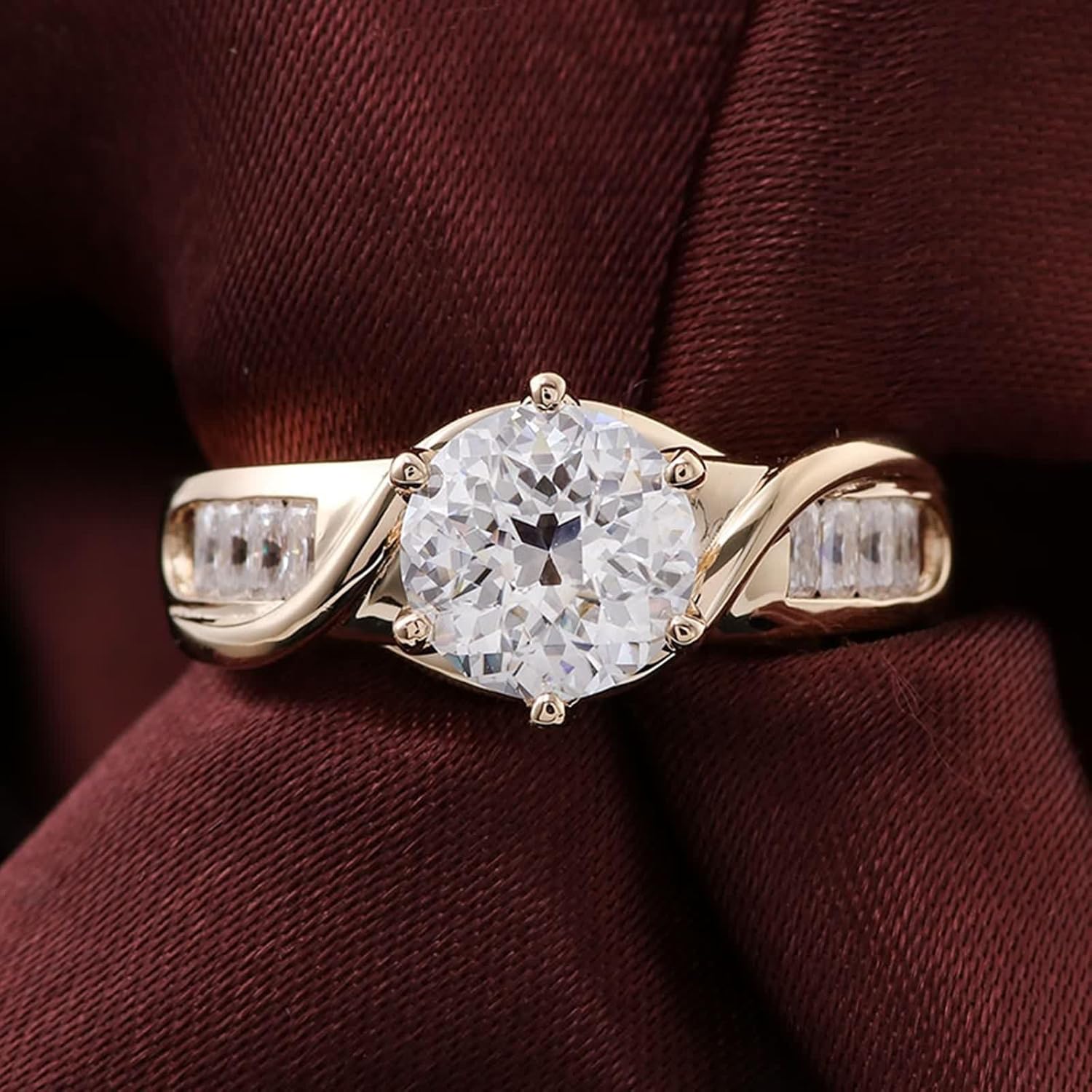 Moissanite Wedding Bands, Women's Ring Round White Gold Jewelry 9/14/18K Gold for Mother