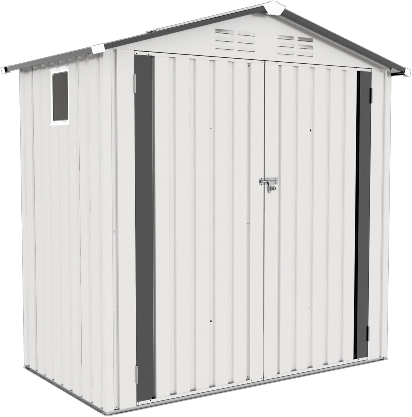 6x4 FT Metal Outdoor Storage Shed, Galvanized Steel Utility Shed with Lockable Doors, Waterproof Roof & Ventilation, Tool Storage House for Backyard, Garden, Patio, Gray,White