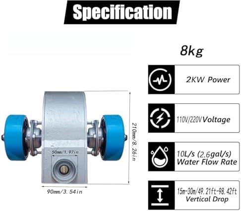 Portable 2000W Hydroelectric Generator - 110V-230V 60Hz Water Turbine, Durable Aluminum Alloy, Off-Grid Power for Home, Camping, Cabin, Outdoor & Small Hydro Systems
