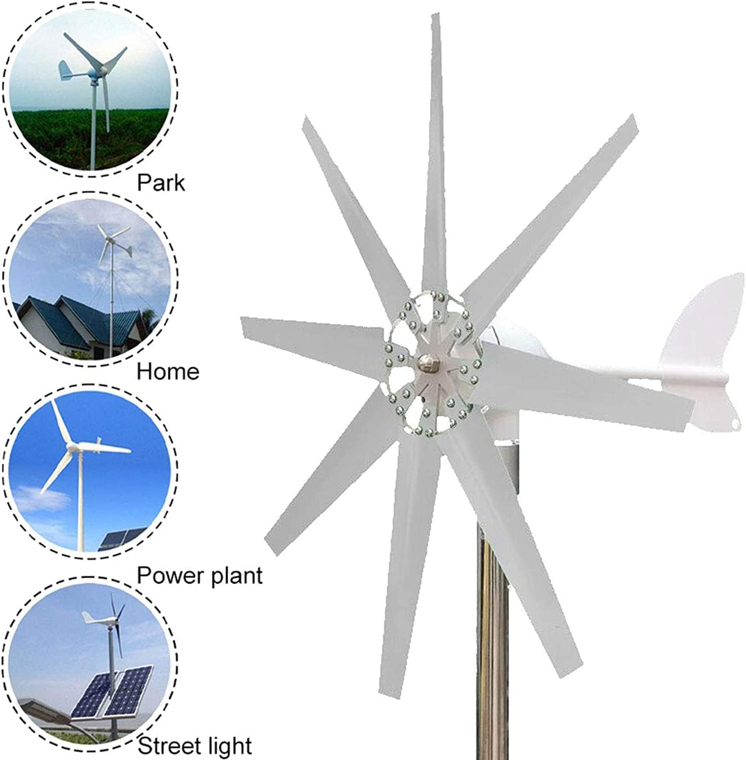 LiuSj JUnSt Noiseless with MPPT Controller Vertical Turbine Generator,1000W 12V 24V 48V White 8 Blades Wind Turbine for Home Hybrids Streetlight Use