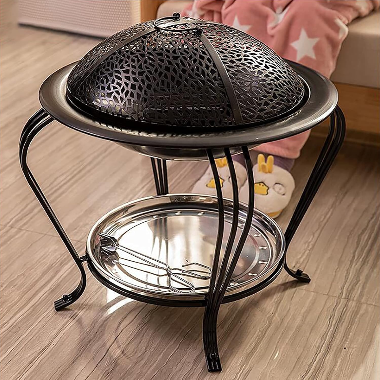 Backyard Patio Garden Stove Wood Burning BBQ Fire Pit with Spark Screen Cover,Poker,Fire Pit Cover,Grill for Campfire Bonfire