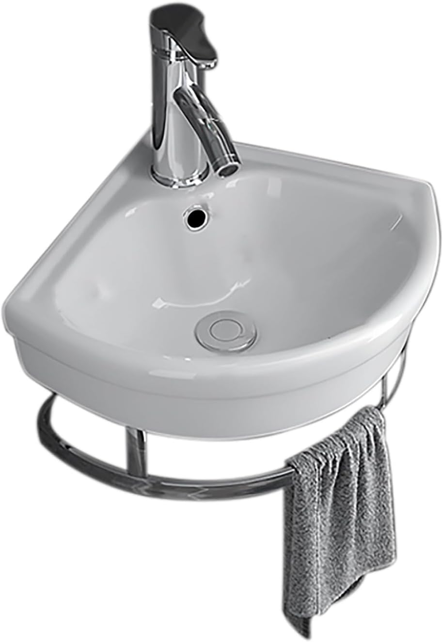 Modern Wall Mount Small Corner Bathroom Vessel Sink with Faucet Drain Towel Bar Ideal for Kitchen Bathroom Restaurant Laundry Farmhouse 10in/25.5cm