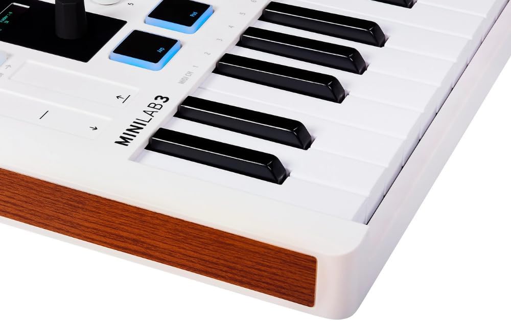 Arturia MiniLab 3 MIDI Keyboard Controller, Lavalier Omnidirectional Mic, USB Cable & Polishing Cloth - 25 Key MIDI Keyboard for Recording Studio Equipment, Software Included (with 3.5mm Omni Mic)