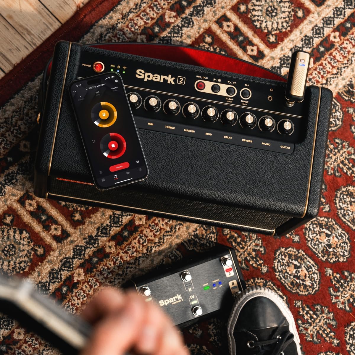 Positive Grid Spark 2 + Spark Battery Bundle – 50W Smart Guitar Practice Amp & Bluetooth Speaker with Built-in Looper, AI Features & Smart App for Electric, Acoustic, & Bass Guitar