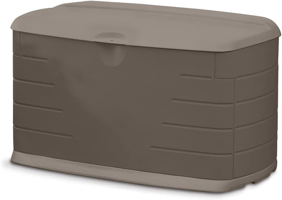Rubbermaid Medium Resin Outdoor Storage Deck Box (73 Gal), Weather Resistant, Brown, Deck Organization for Home/Backyard/Pool Chemicals/Toys/Garden Tools/Porch/Patio Cushions