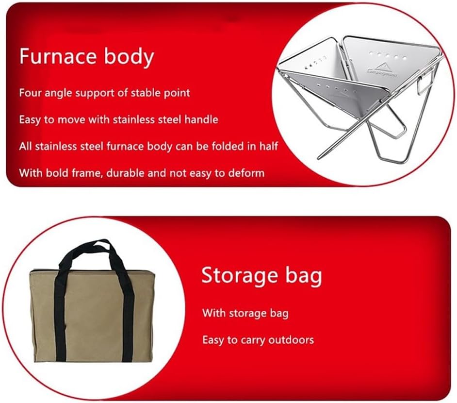 ASSICON Barbecue Fire Pit with Storage Bag, Height Adjustable Barbecue Shelf, Charcoal Grill for Outdoor Cooking Camping Beach Picnic Backyard