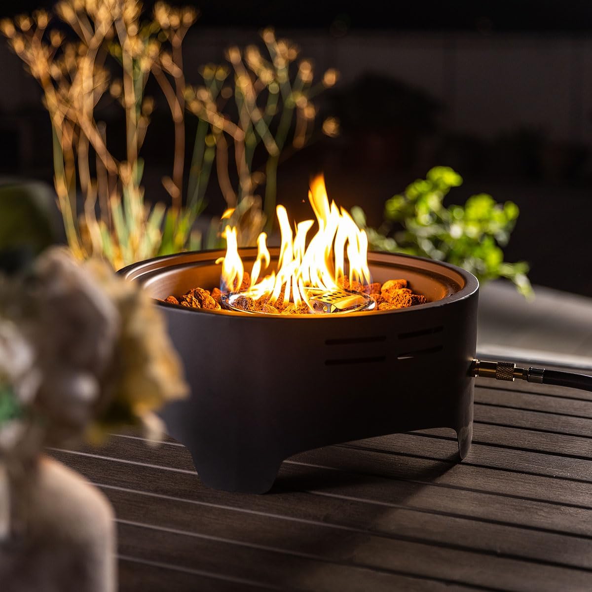 15'' Round Camping fire Pit with Lcokable Cover Lid as Portable Handle, 40,000 BTU Round Tabletop Propane Gas Fire Pit, Black