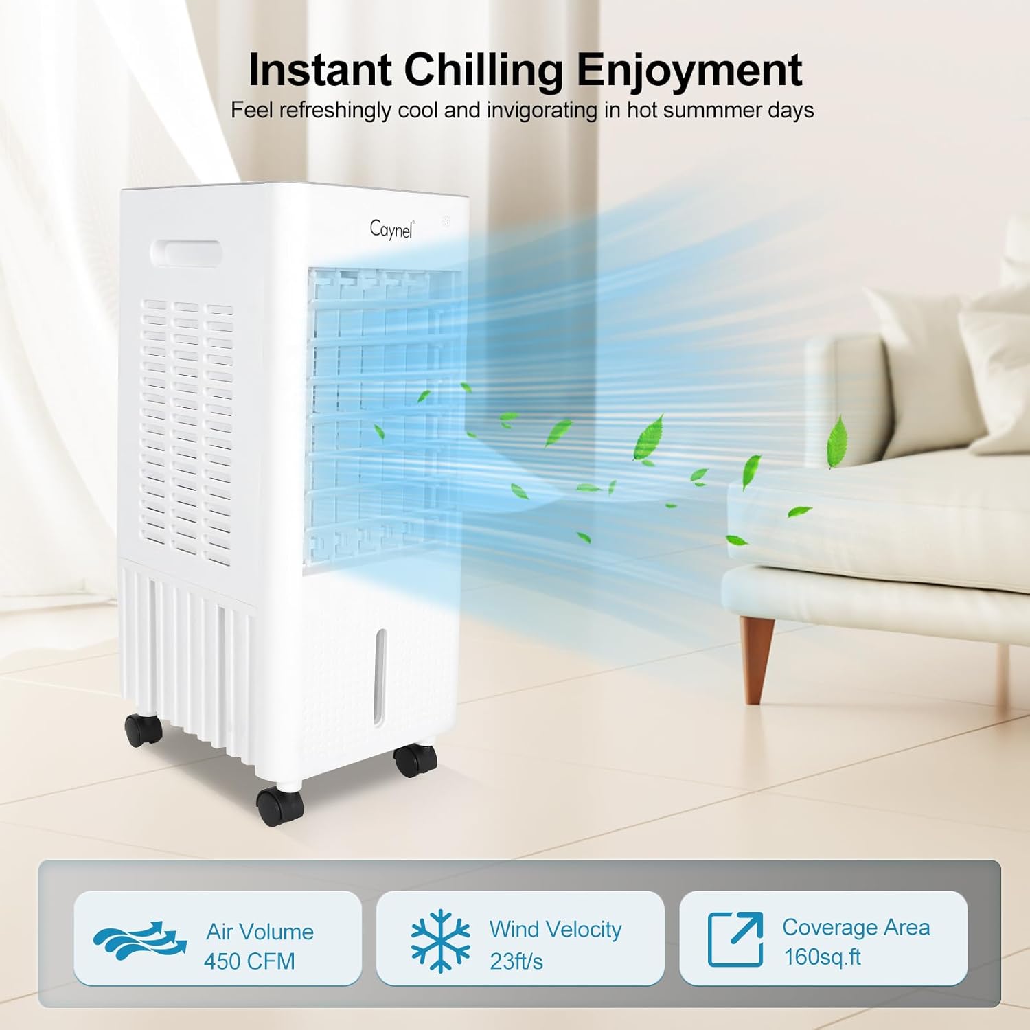 CAYNEL Portable Air Conditioners w/Remote, 4 Modes & 3 Speeds,1.45-Gal Tank Windowless Air Conditioner for 20H Cooling, 7.5H Timer for Auto Off,3-IN-1 Evaporative Air Cooler for Room Bedroom Office