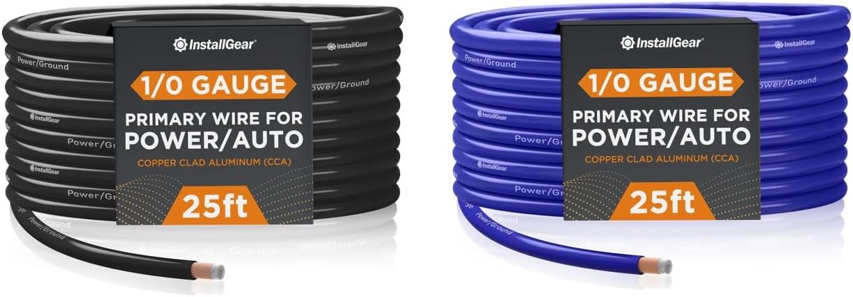 InstallGear 1/0 Gauge Wire (50ft) Copper Clad Aluminum CCA - Primary Automotive Wire, Car Amplifier Power & Ground Cable, Battery Cable, Car Audio Speaker Stereo, Trailer Wiring Welding Cable 1/0 ga