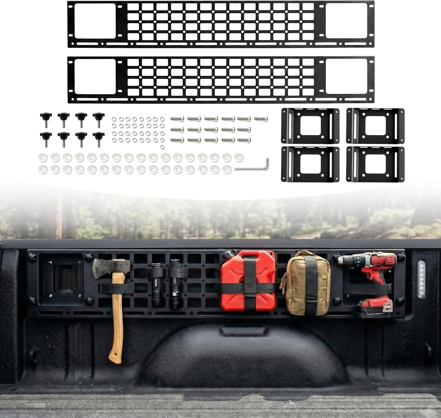 Side Truck Bed Molle Panel Rack System Compatible with 2019-2026 Ford F150 Only 5.5ft Bed Accessories, Truck Storage Organizer Tools Rack, Rear Cargo Shelf Replacement, Truck Bed Organizer & Storage
