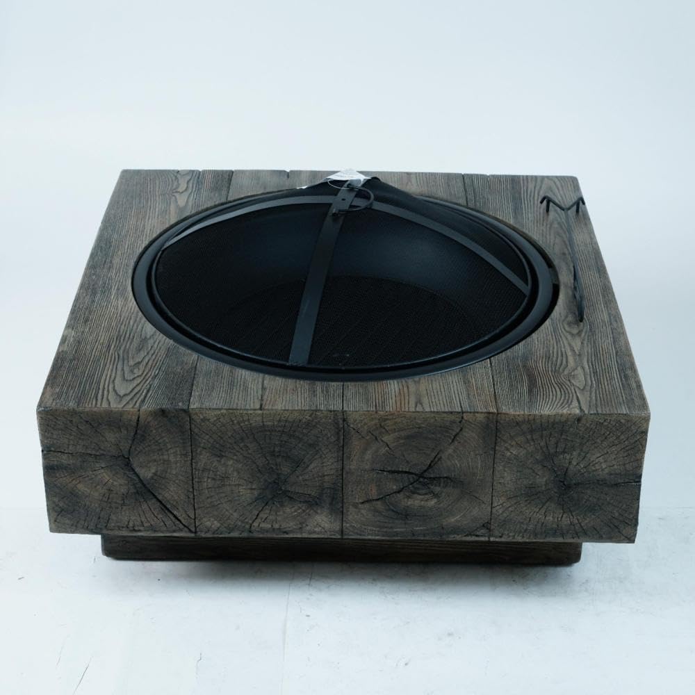 Wood-Fueled Outdoor Fire Pit with Realistic Wood Grain Finish for Patios, Backyards, and Gardens