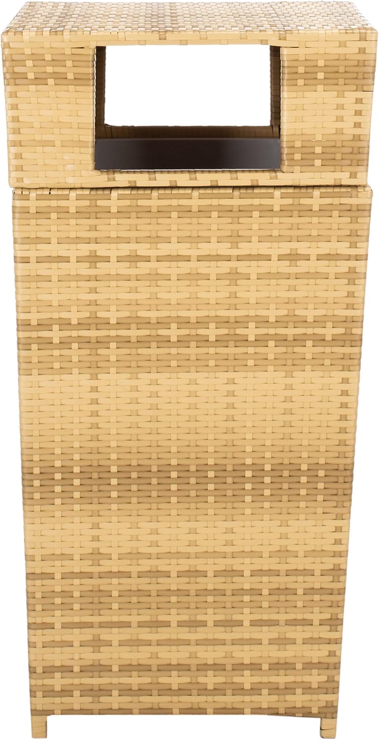 SAFAVIEH Outdoor Collection Mazeli Natural Woven Square Lid Trash Bin (Fully Assembled) PAT7512D