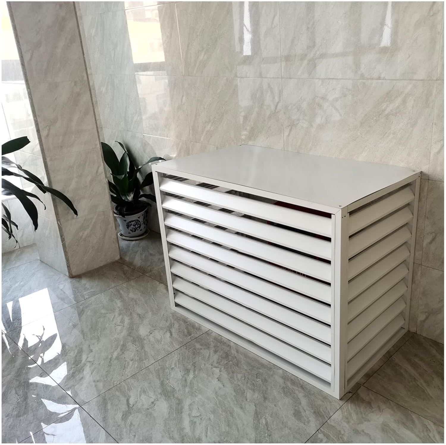 Air Conditioner Cover For Outside Unit Aluminum Air Conditioner Fence Screen Rack Air Conditioner Flower Stand For Garden Patio Waterproof Brown White Grey (Color : White, Size : 1