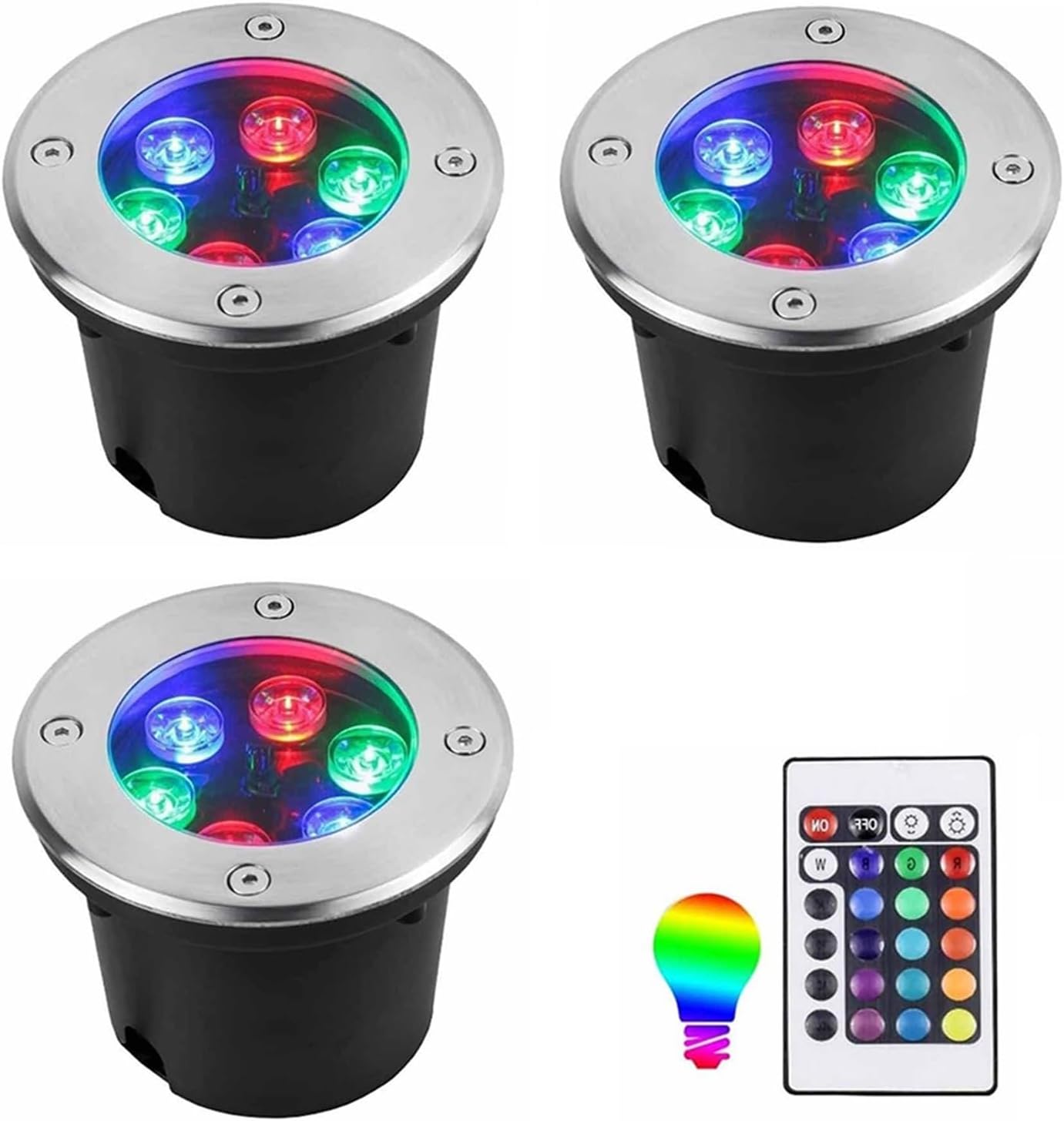 3pcs RGB Outdoor Spotlights - LED Fountain Lights, LED Ground Spotlight with Remote Control, IP68 Waterproof Buried Garden Lamp, Color Changing LED Underwater Recessed Spotlight ( Color : 36W , Size :