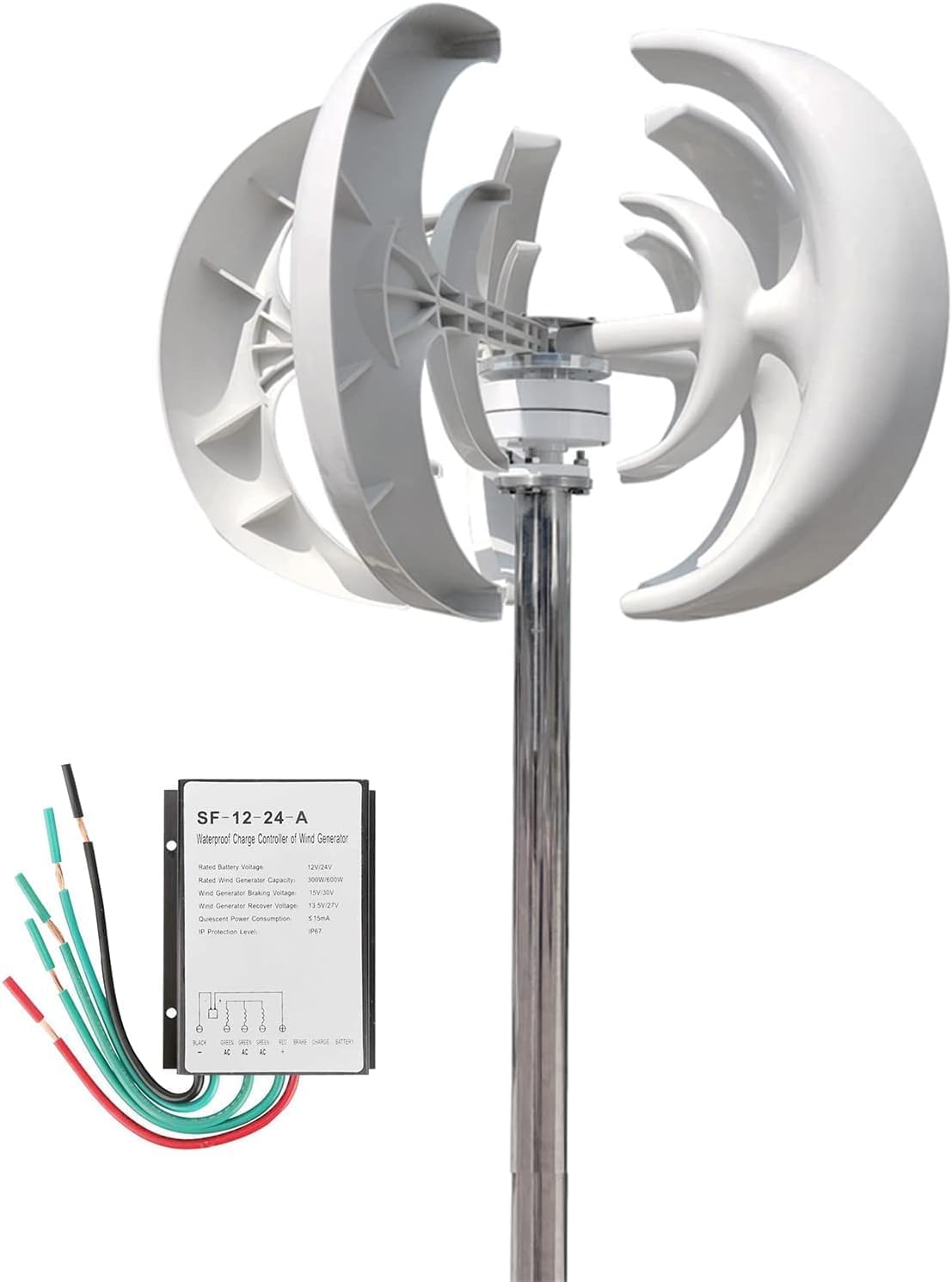 CAJUCA 4000W Wind Turbine Generator Kit,Lantern Shape Vertical Flat Axis Wind Turbine with Solar Complementary Controller, Windmill Generator