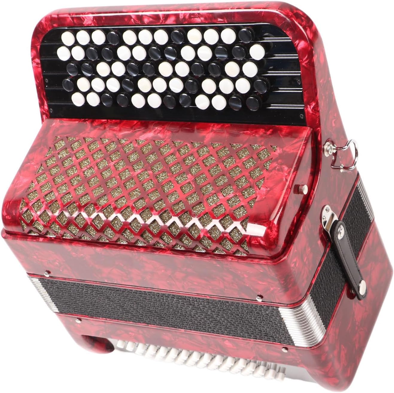 62 Keys Accordion 60 Bass Button Accordion Kids Educational Musical Instrument with Straps Red