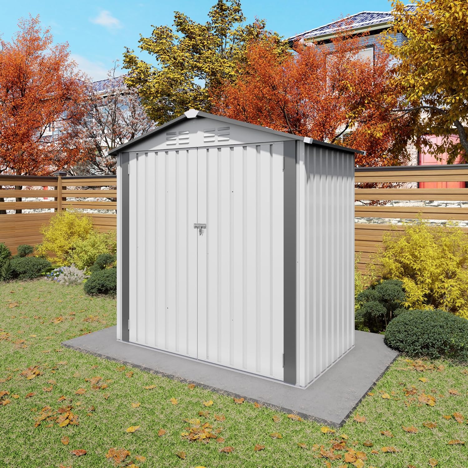 Outdoor Storage Shed Waterproof Metal Garden Tool Bike Sheds Kit, Lean-to Shed Backyard Storage Building Cabinet for House,6x3.6FT White Gray