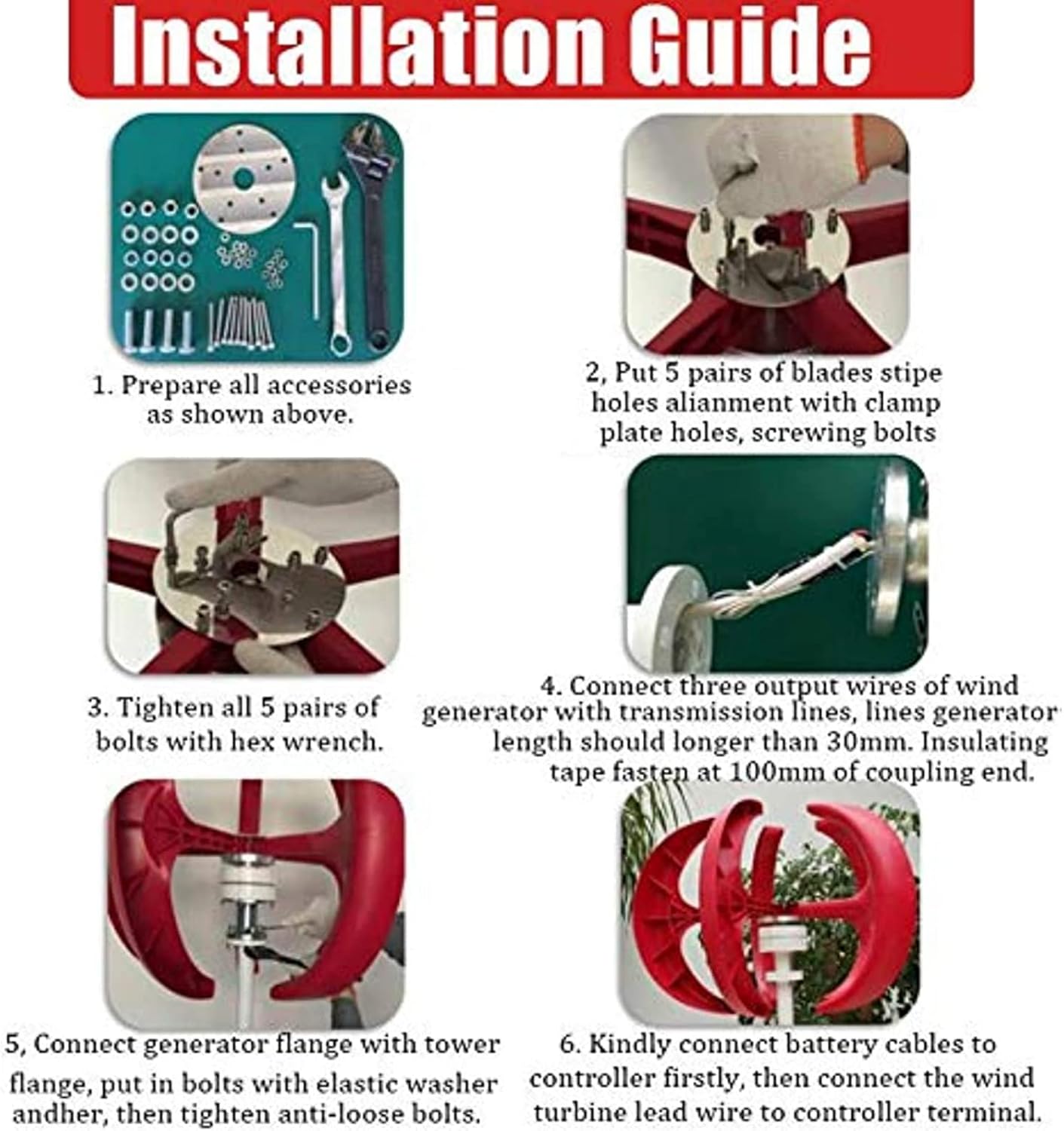 6000W Vertical Wind Turbines Generator Wind Turbine Generator Kits Lantern 5 Blades Kit, Permanent Magnet Generator Wind Turbine 48V 24V 12V with MPPT Controller for Home Boat Camping (220V)