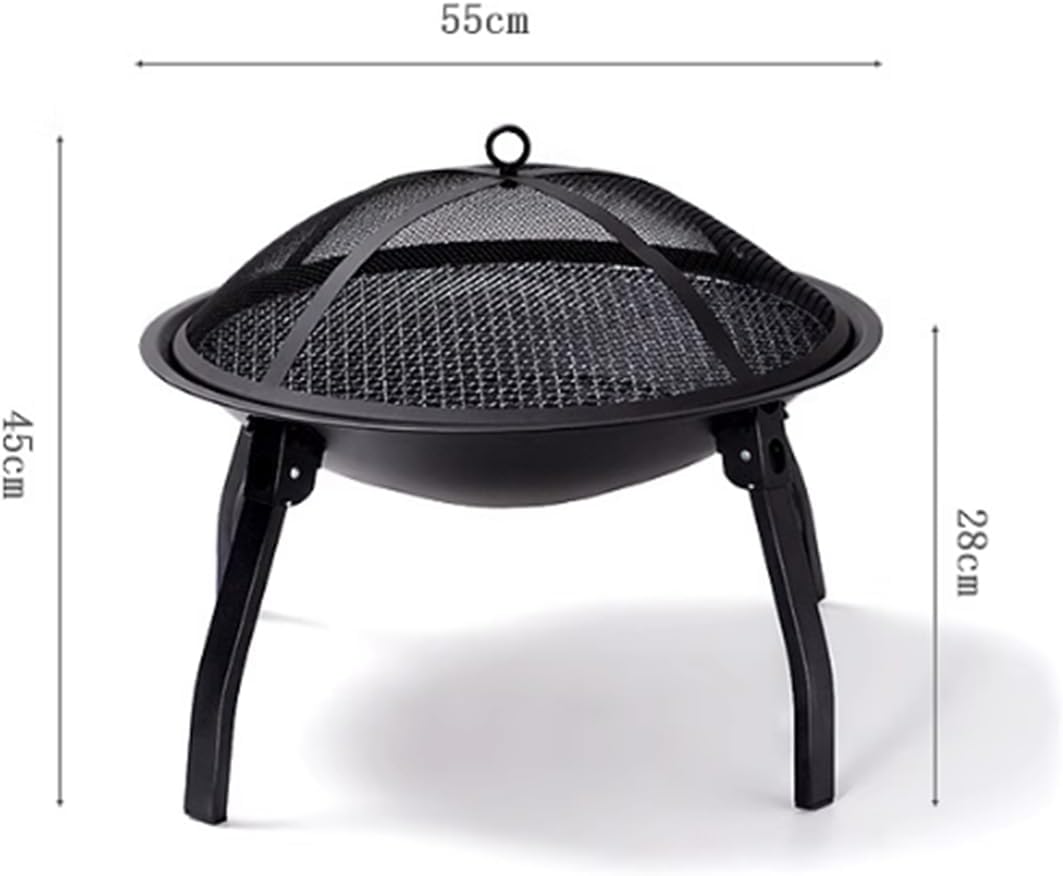 Folding Outdoor Fire Pit Bowl, Wood Burning Firepit BBQ Grill,Outdoor Garden Patio Heater,Metal BBQ Firepit Stove Backyard Garden Fireplace,Outdoor Heating,Round Table & BBQ