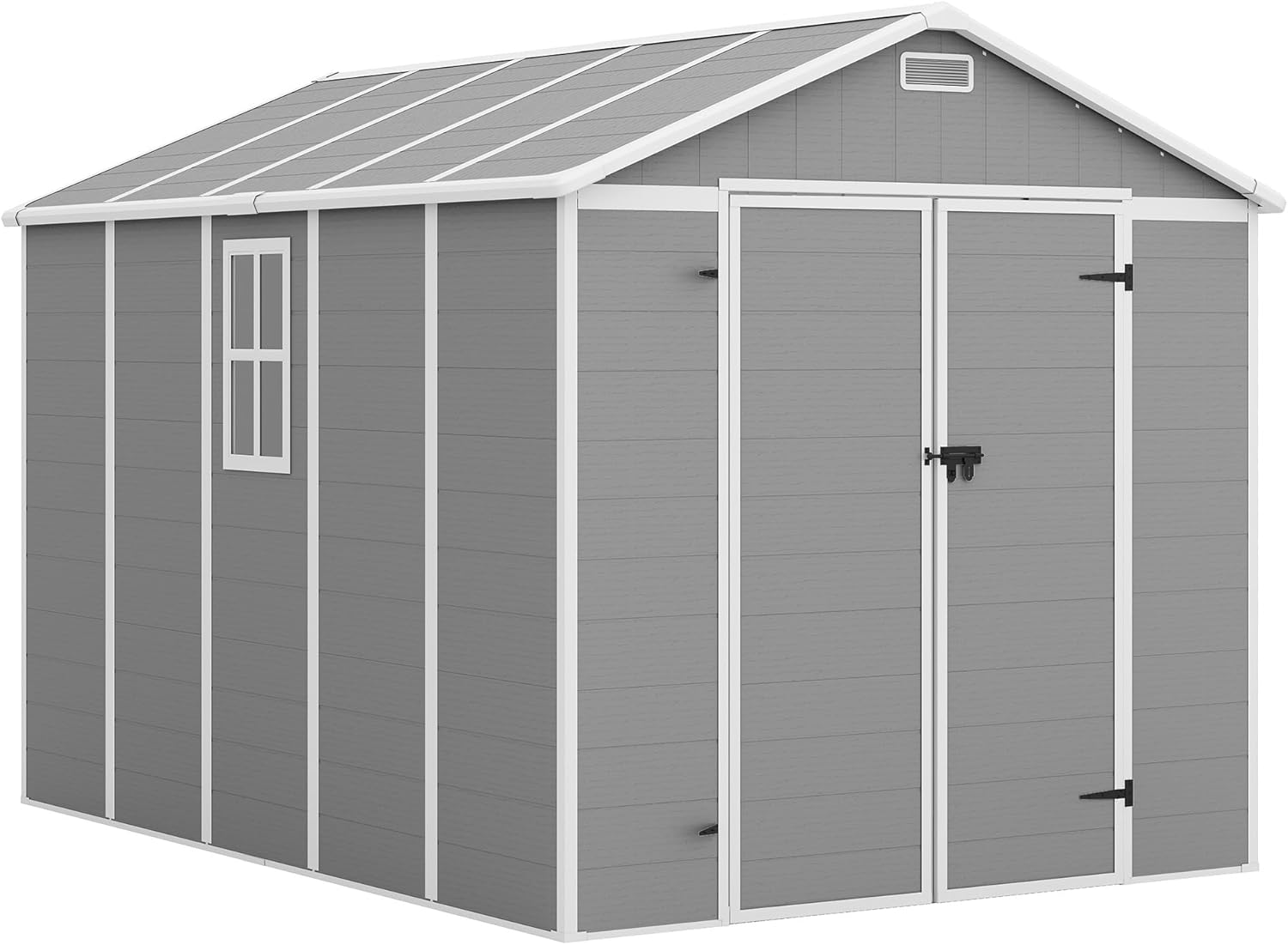 Amopatio 10x8 FT Storage Shed, Resin Shed with Floor Included, Plastic Sheds Outdoor Storage for Bike, Garden Tools, Sheds & Outdoor Storage with Lockable Door, Window & Vents, Grey & White