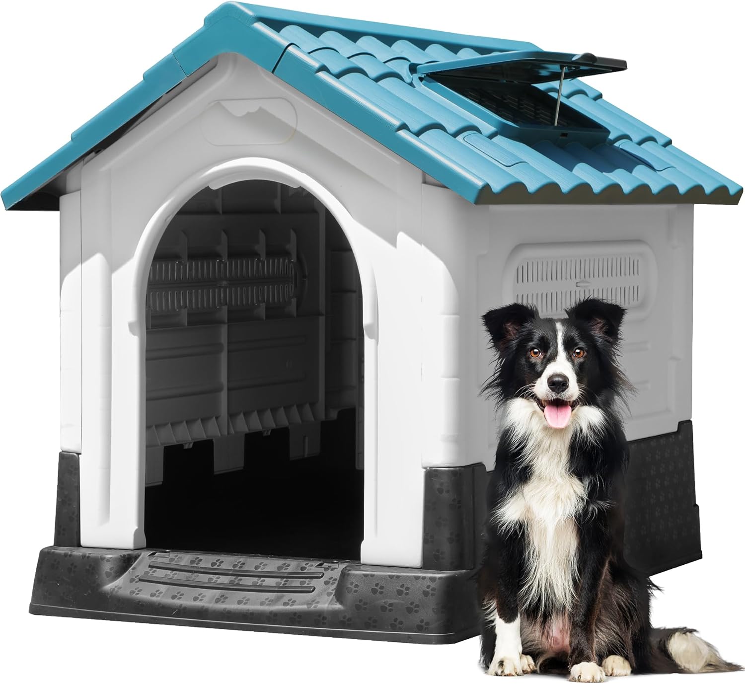 YITAHOME Large Dog House Outdoor Plastic Doghouse Water Resistant Pet House with Adjustable Skylight and Elevated Base
