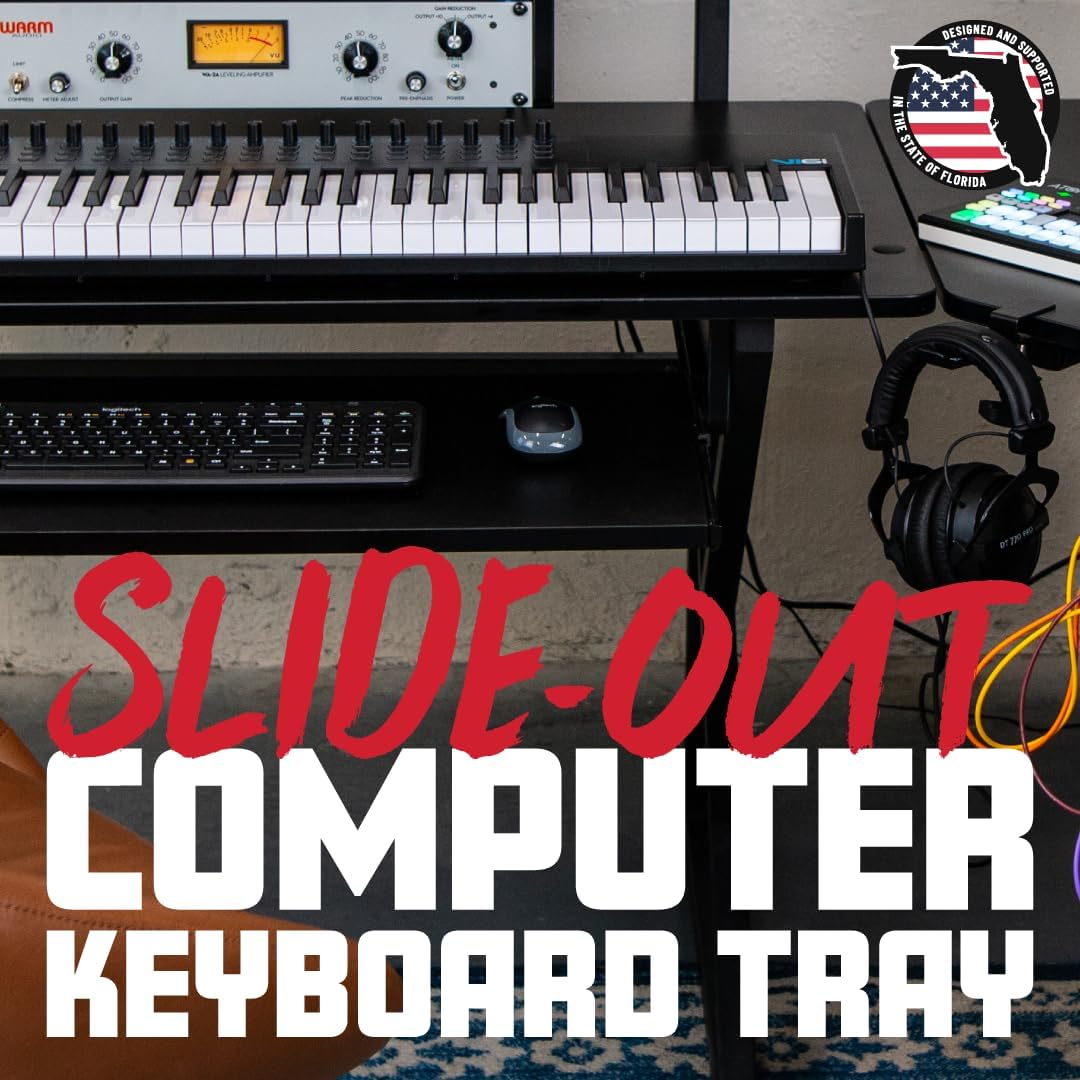 Gator Frameworks Content Creator Series Studio Desk Workstation with (3U) Rack Shelf and Sliding Keyboard Tray, Black Finish (GFW-DESK-MAIN)