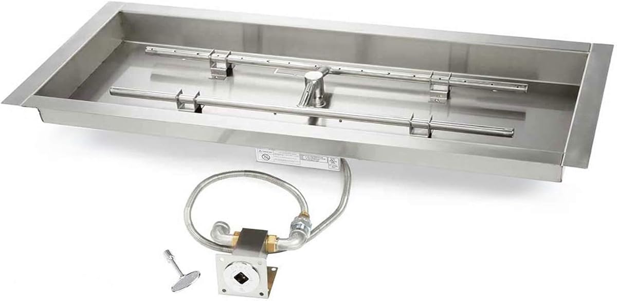 HPC Fire Match Light Fire Pit Burner Kit (MLFPK36X14-H-FLEX-NG), 36x14-Inch Bowl Pan, Natural Gas, UL Listed