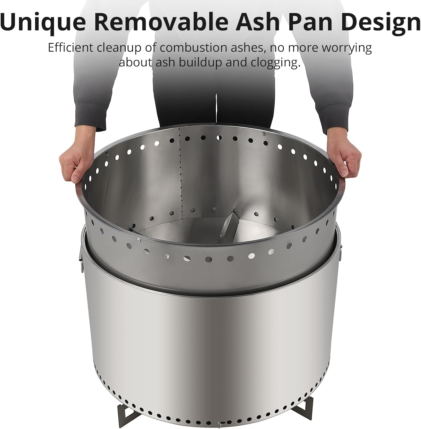 Smokeless Fire Pit, Outdoor Wood Burning Portable Firepit With Removable Ash Pan, Bonfire Pit With Poker, Stand for Outside, Backyard, Patio, Garden, Picnic, Camping