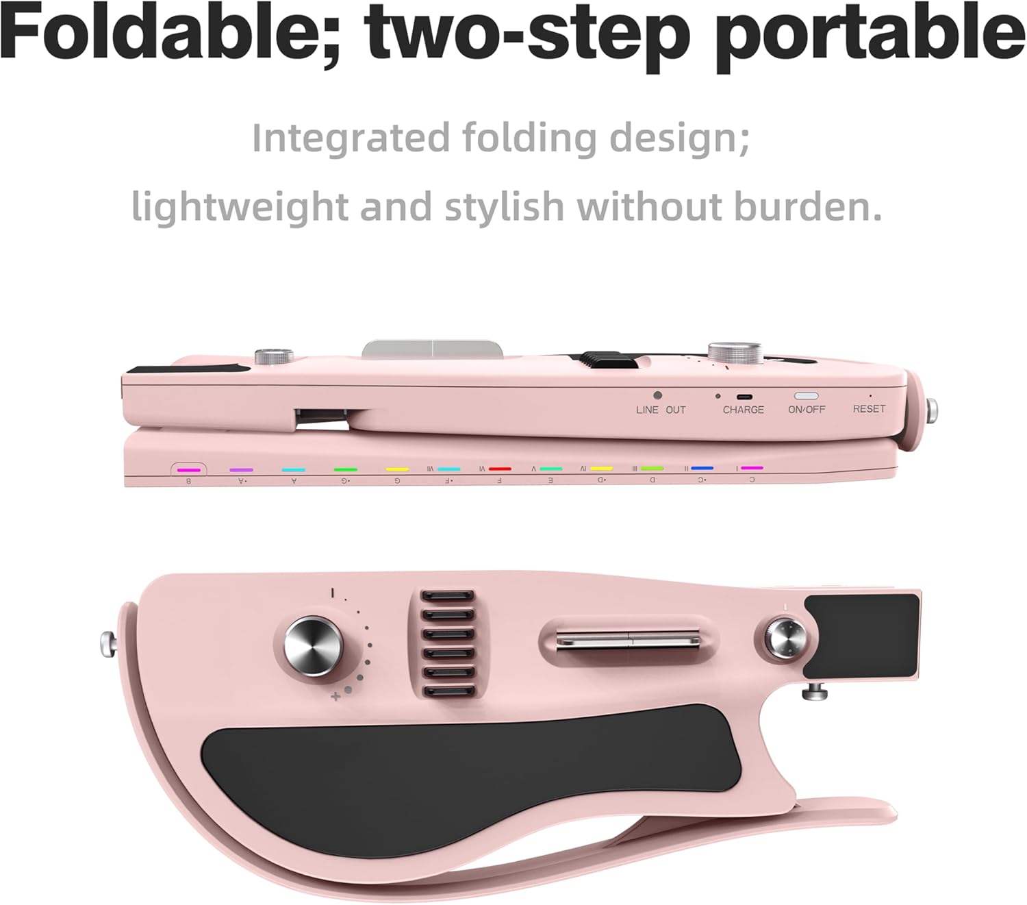 Smart Guitar, Stringless Guitar with App Control, Foldable Electric Guitar, Built-in Drum Machine & Speakers, Headphone Jack for Silent Practice, for Beginners (Pink)