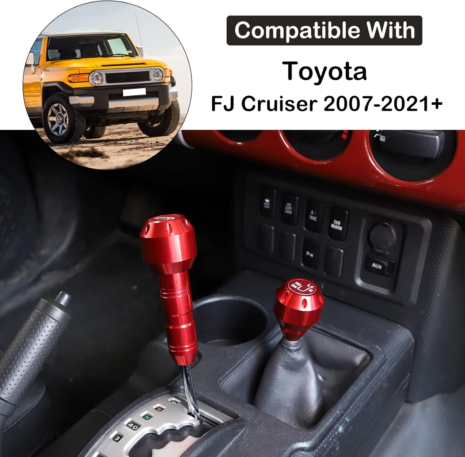 Gear Shift Knob Fit for Toyot@a FJ Cruiser 2007-2021 Aluminum Alloy Weighted Gear Lever Metal Stick Shifter Handle Center Console Car Automatic Gear Stick Shift Knob Replacement Interior Accessories