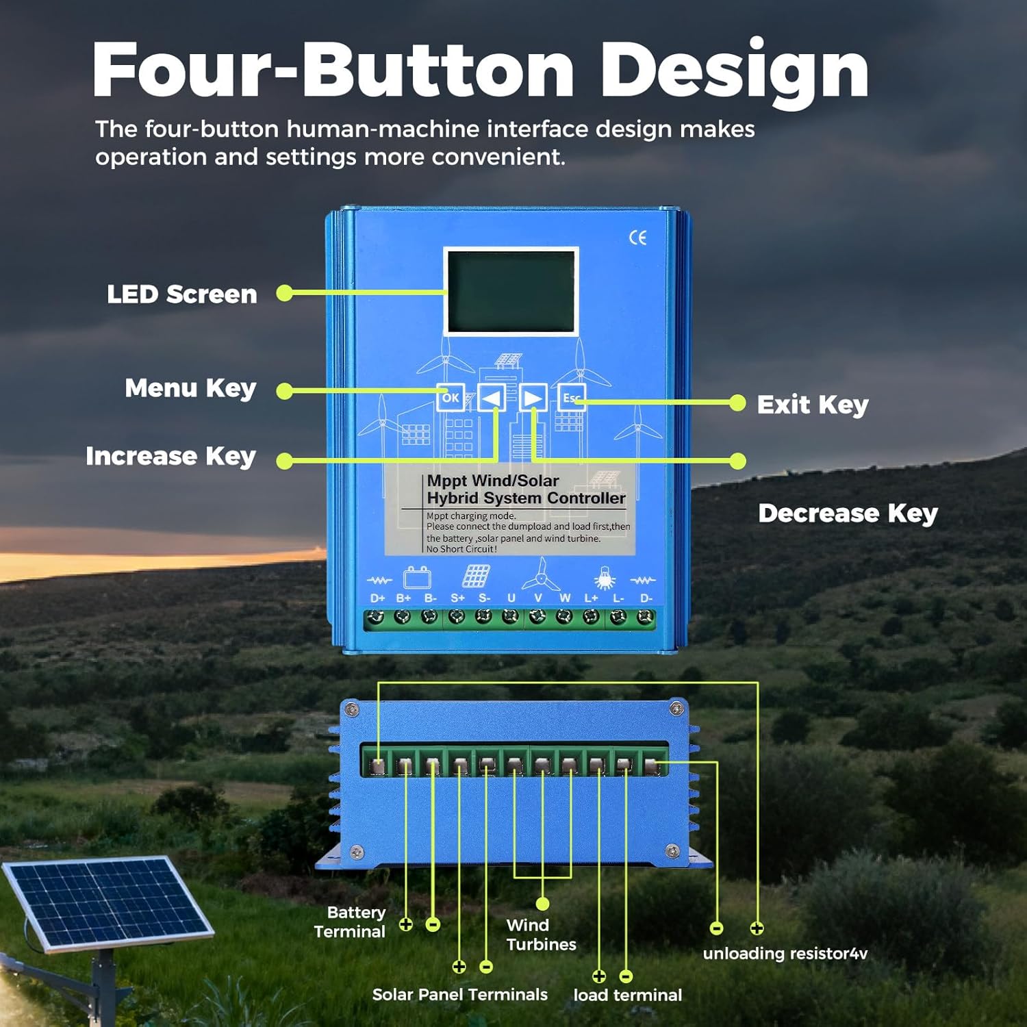 Hybrid Wind Solar Controller auto 12/24/48v 1000W Solar Wind Controller Solar and Wind Charge Controller Wind/Solar Hybrid System Controller 1000W-24/48VAuto