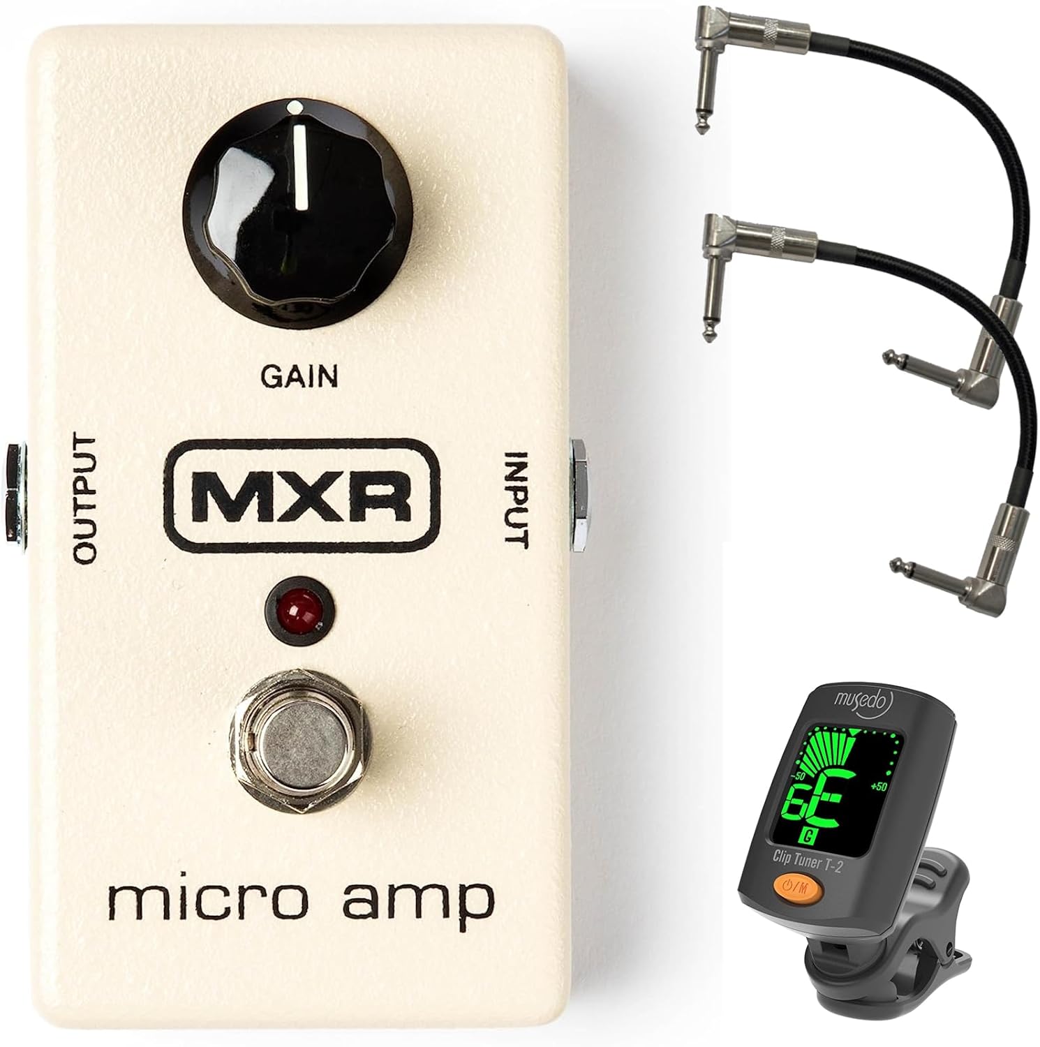 MXR M133 Micro Amp Booster Effects Pedal - Bundle with 2 Patch Cables and Tuner