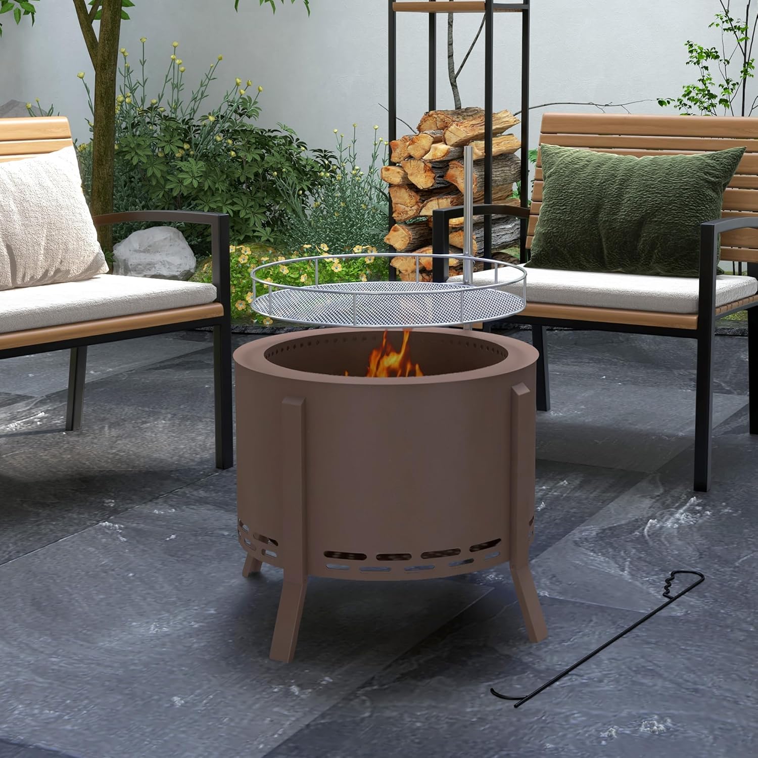 2-in-1 Smokeless Fire Pit, BBQ Grill, 19