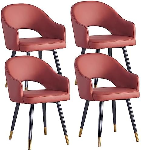 WKWKW Kitchen Set of 4 Modern Dining Chairs Wear Resistant Leather Kitchen Living Dining Room Accent Arm Chairs Carbon Steel Legs Office Lounge Chair(Red)