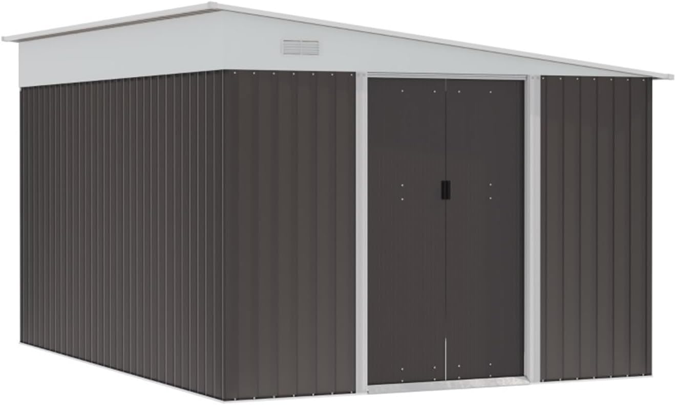Garden Sheds Grey Garden Storage Shed Outdoor Metal Tool House with Double Sliding Lockable Doors and 2 Air Vents Outdoor Storage Sheds