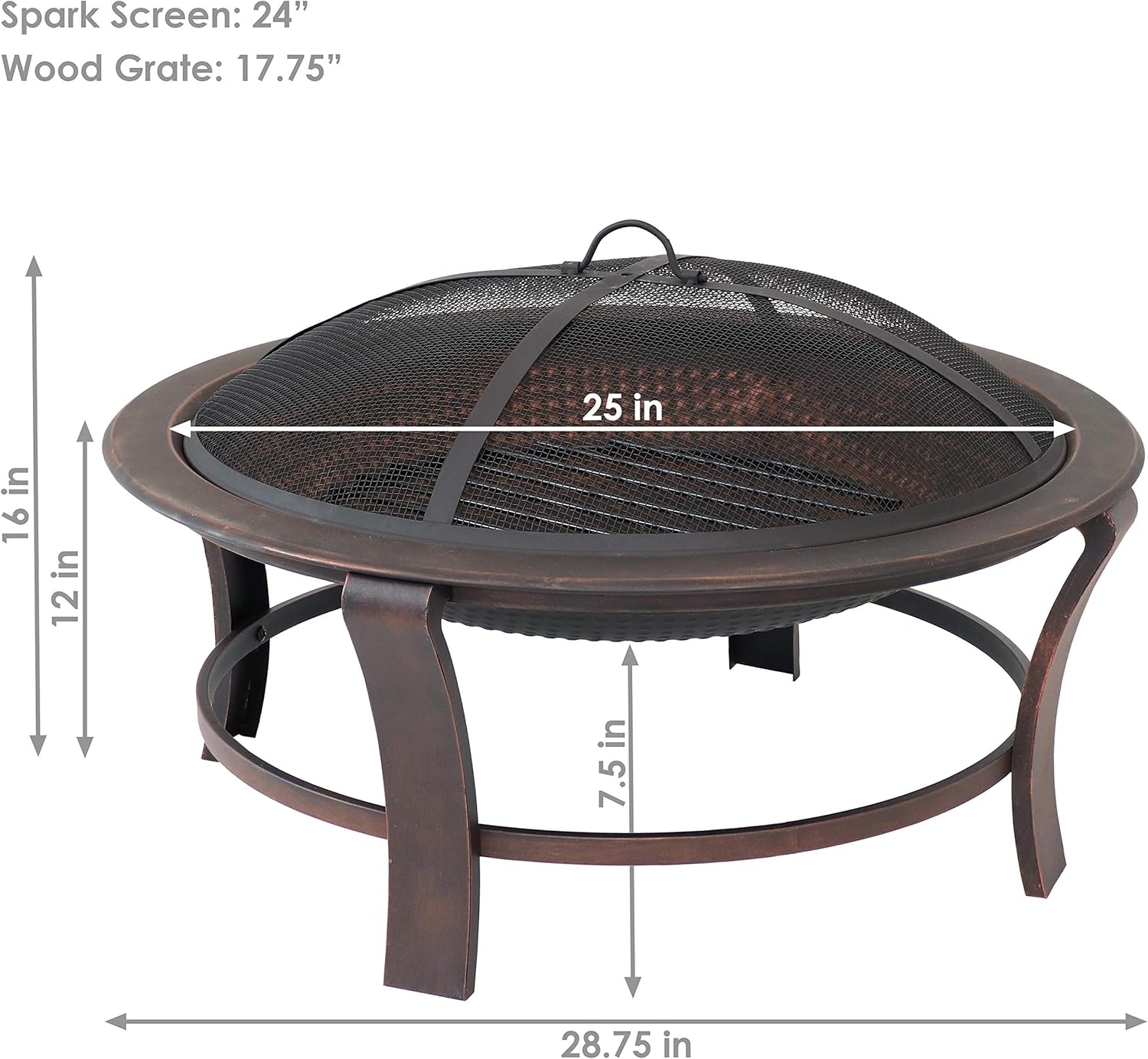 Sunnydaze 29-Inch Elevated Wood-Burning Fire Pit Bowl with Stand - Includes Spark Screen, Wood Grate, and Poker