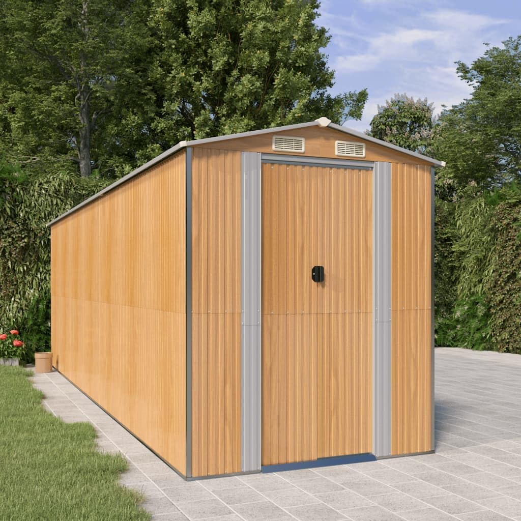 Light Brown Garden Shed, Large 75.6x75.6x87.8 inch Outdoor Storage for Tools & Equipment, Durable Galvanized Steel Metal Construction, Weather Resistant Backyard Solution