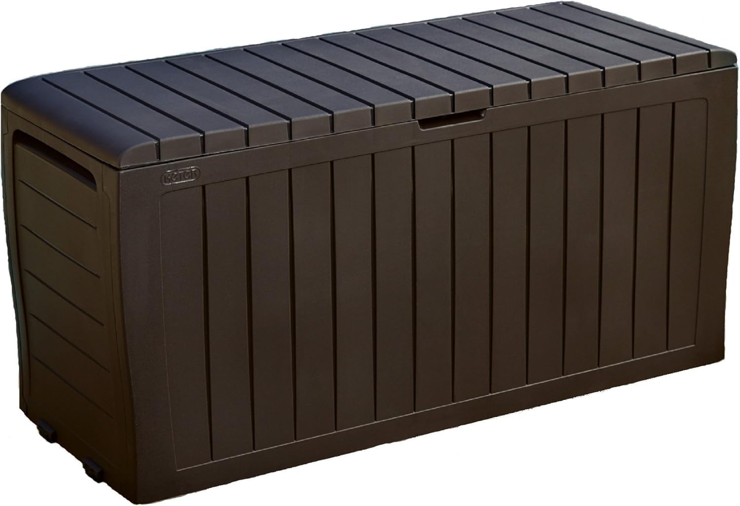 Outdoor Storage Deck Box, Brown, 71 Gallon Capacity, Weather-Resistant Resin with Wood-Look Texture, 45.9 x 17.4 x 22.2 Inches, 485 lbs Seating Capacity, Quick Assembly