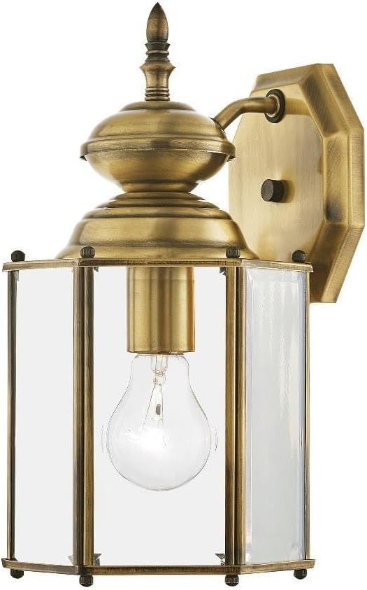 Livex Lighting 2007-01 Outdoor Wall Lantern with Clear Beveled Glass Shades, Antique Brass