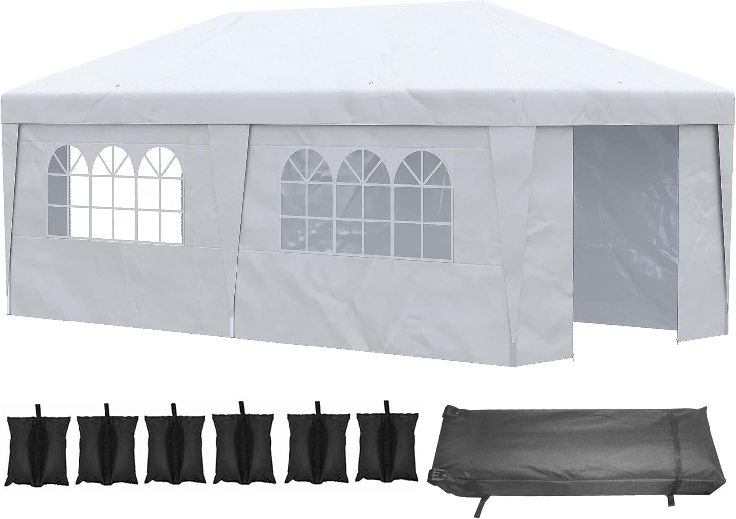 10' x 19.5' Pop Up Canopy Tent with Sidewalls, Height Adjustable Large Party Tent Event Shelter with Leg Weight Bags, Double Doors and Wheeled Carry Bag for Garden, Patio, White