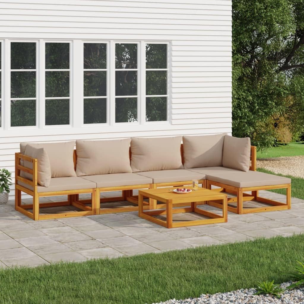 6 Piece Patio Lounge Set with Taupe Cushions Solid Wood,Acacia Wood Patio Lounge Set with Cushions for Outdoor Relaxation and Entertainment Patio Furniture, Outdoor Furniture Sets