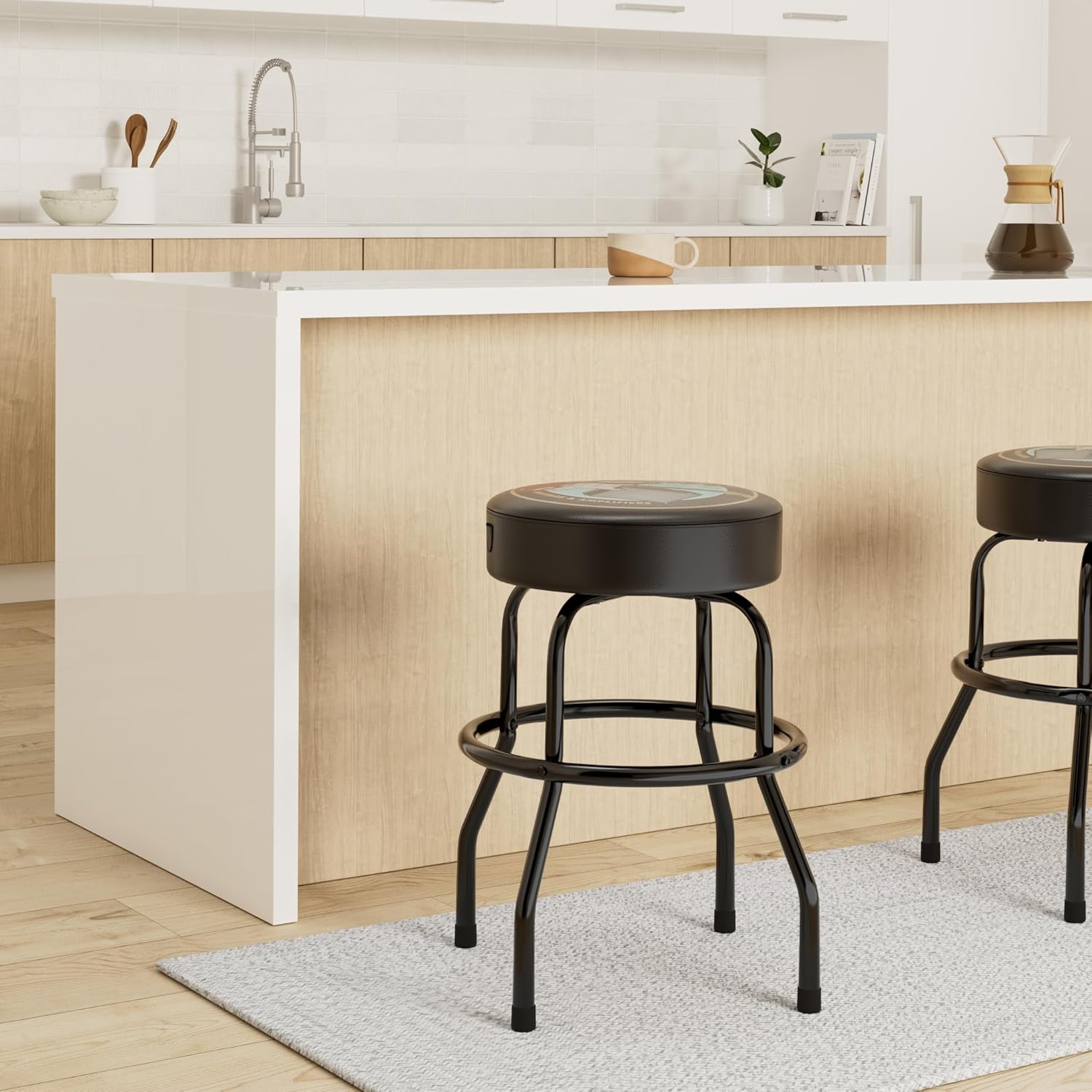 Fender Guitars & Amps Logo Swivel Barstool with Guitar Picks Pouch, Great Gifts for Dad, with 1 Year Limited Warranty, Simple Assembly, Black/Black, 24