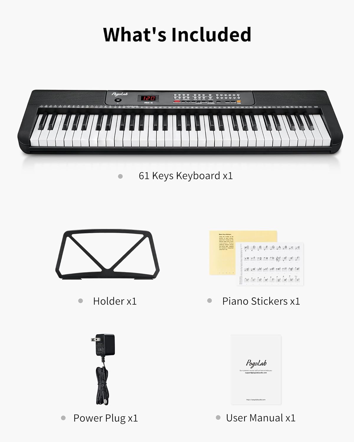 61 Keys Compact Keyboard Piano, Multi-Function Electronic Piano with 255 Sounds, 255 Rhythms, 24 Demos, Includes Sheet Music Stand, Note Stickers & Power Supply, Gift for Beginners, Black