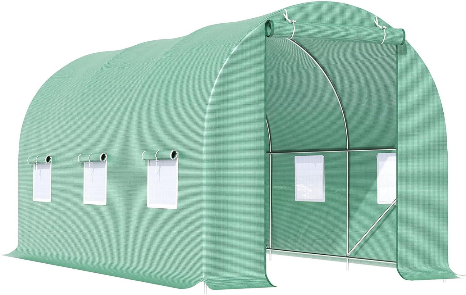 Walk-in Tunnel Hoop Greenhouse, Green House for Outside, PE Cover, Steady Steel Frame, Roll-up Door & Windows, Garden Greenhouse Dimensions 14.8'L x 6.6'W x 6.6'H
